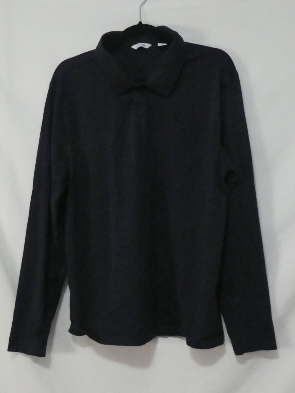 CALVIN KLEIN Men's Dark Navy Blue Long Sleeve Fine Knit Polo Shirt - Size Large